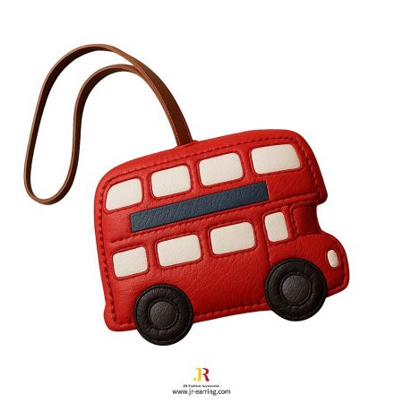 Red leather London double-decker bus keychain, a popular souvenir design.