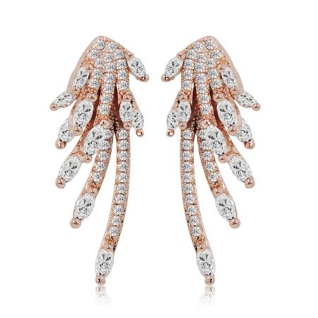 Unique rose gold earring jackets in a finger-shaped design studded with diamonds.