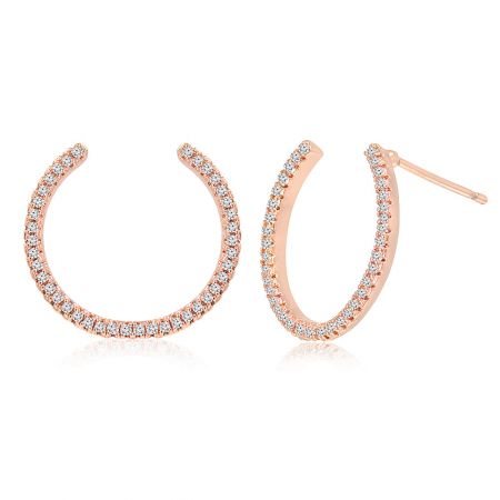 Side view of the rose gold Open Circle Stud Earring, highlighting the pave-set cubic zirconia details.