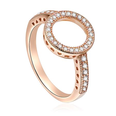 Detailed side view of the Rose Gold Hearts of Halo Ring, highlighting the intricate heart-shaped cutouts on the inner band.