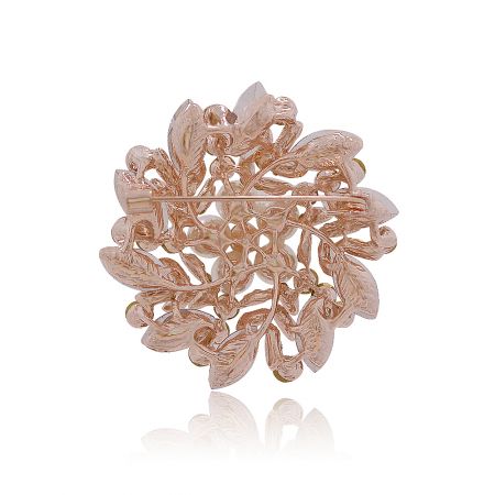 An alternate view of the floral wreath brooch, highlighting its delicate and ornate gold-plated frame.