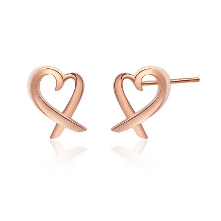 Close-up detail of the intertwined loop design on the Rose Gold Open Your Hearts Stud Earrings.