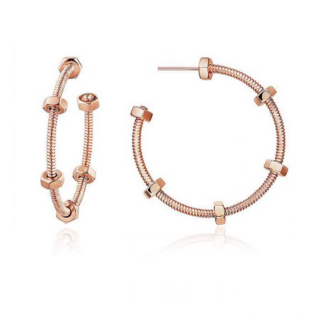 Geometric Modern Hoop Earrings - A pair of rose gold Geometric Modern Hoop Earrings with a unique coiled tube design, displayed on a white background.