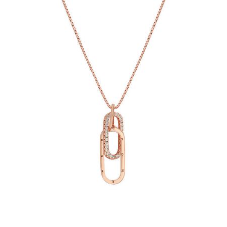 The interlocking pendant necklace in a romantic rose gold finish.