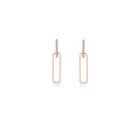 Rectangle CZ Gold Statement Earrings - A pair of Rectangle CZ Gold Statement Earrings in rose gold, featuring rectangular loops and sparkling cubic zirconia accents on the top.