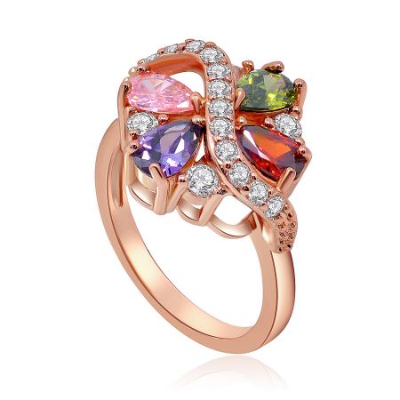 An angled view of the multicolor spiral ring, highlighting the sparkle of the cubic zirconia stones.