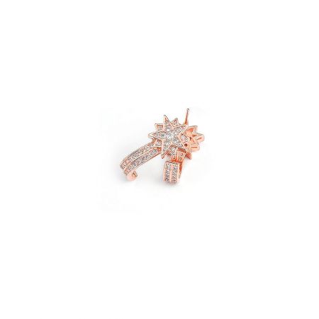 A single rose gold starburst earring, emphasizing its detailed craftsmanship and sparkle.