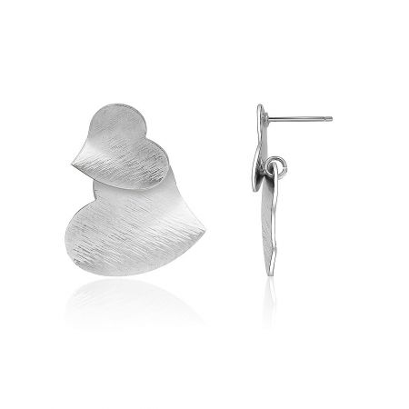 Side view of the Double Heart Stud Polished Earrings showcasing their unique shape.