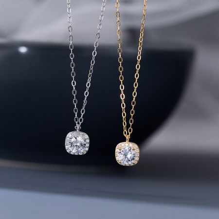 The CZ Halo Pendant Necklace available in both silver and gold plating options.