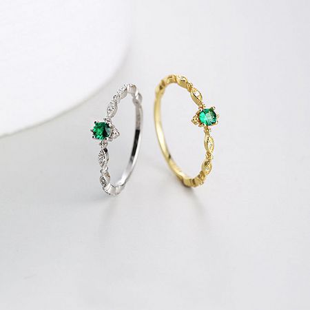 925 Silver Inlaid Emerald Zircon Multi-Horse-Eye Rings (Set of 5) - A set of 925 sterling silver rings in both silver and gold finishes, featuring an elegant multi-horse-eye design with inlaid emerald green zircon gemstones.