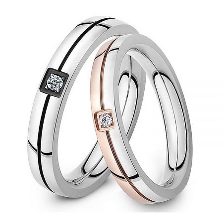 Stylish two-tone custom rings in silver and rose gold with delicate diamond settings.
