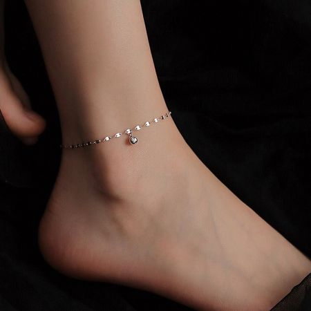 Platinum plated 925 sterling silver cat anklet with blue stone.
