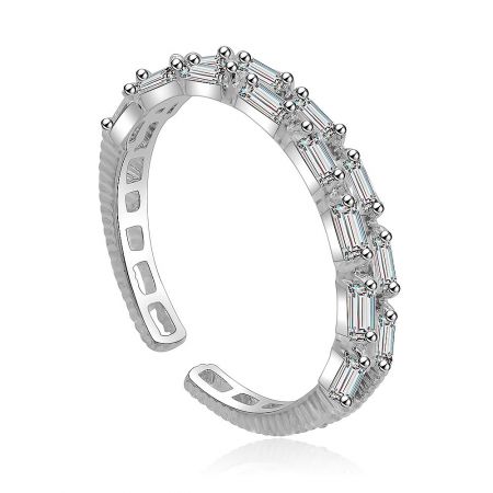 Side view of the Delicate Baguette Round Ring, highlighting the channel setting of the cubic zirconia stones.