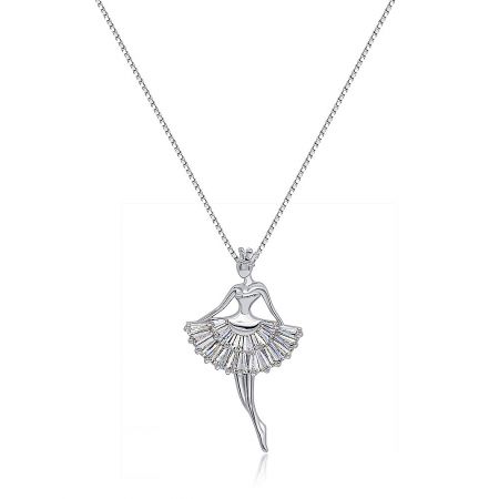 Dancing Ballerina CZ Pendant Necklace - A delicate silver Dancing Ballerina CZ Pendant Necklace displayed on a white background, highlighting its elegant design.