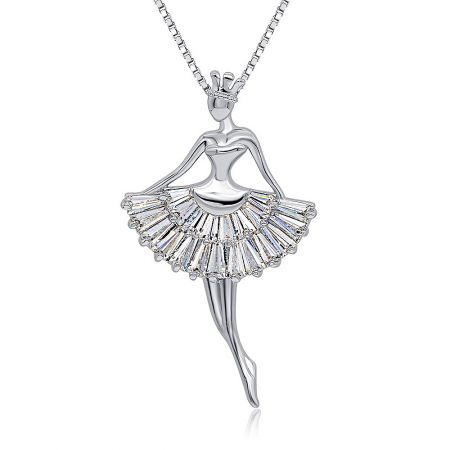 Close-up view of the ballerina pendant, showing the intricate cubic zirconia gemstones on the tutu.