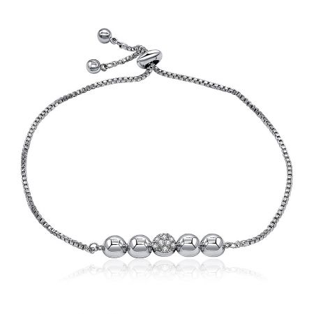 Half Round CZ Bead Charm Adjustable Bracelets - A close-up of the Half Round CZ Bead Charm Adjustable Bracelet, showing the silver-toned metal band and the central textured bead with smaller accent beads.