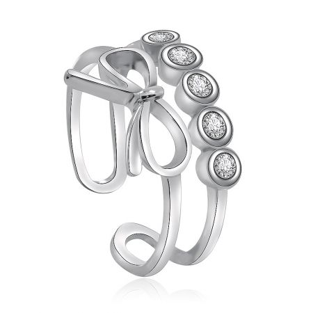 The matching Silver Ribbon Bow Bracelet, featuring the same elegant bow design and sparkling cubic zirconia.