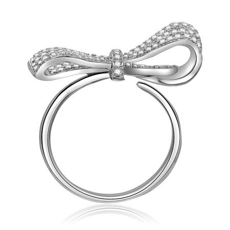 Side profile of the large charming bow ring, showing the semi-adjustable band and detailed craftsmanship.