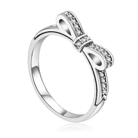 Side view of the S925 Silver Bow Knot Ring, highlighting the pave-set cubic zirconia on the band.