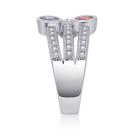 Top-down view of the bubble ring, highlighting its distinctive bow-tie design with multiple gemstones and diamond accents.