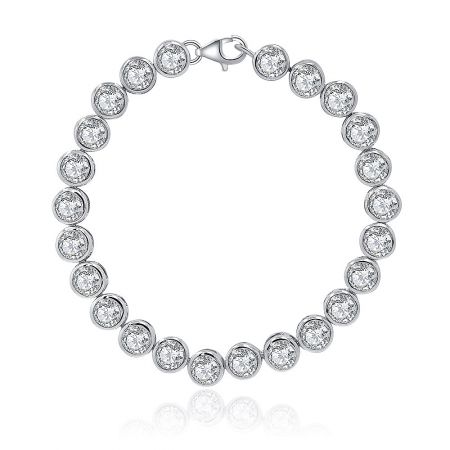 Bezel Set Cubic Zirconia 5MM Tennis Bracelet - A stunning Bezel Set Cubic Zirconia 5MM Tennis Bracelet, showcasing its brilliant, clear gemstones and high-quality rhodium-plated finish on a white background.