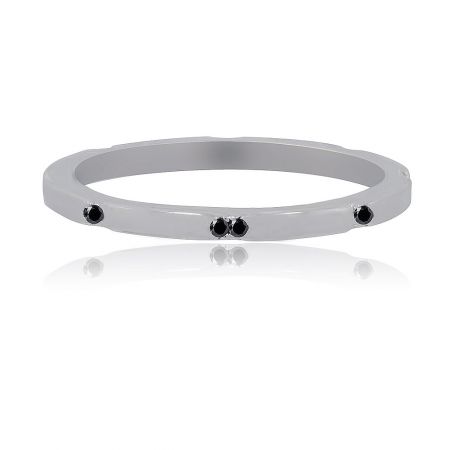 A model wearing the Black CZ Band Ring, showcasing its stackable and minimalist design.