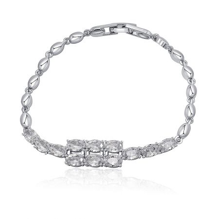 Marquise Moment Bracelet - Close-up of the Marquise Moment Bracelet, showcasing its rhodium-plated finish and a central cluster of sparkling cubic zirconia gemstones.