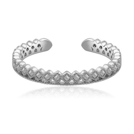 Diagonal Design Cubic Zirconia Ring - Front view of the Diagonal Design Cubic Zirconia Ring, showcasing its geometric pattern and rhodium-plated finish.