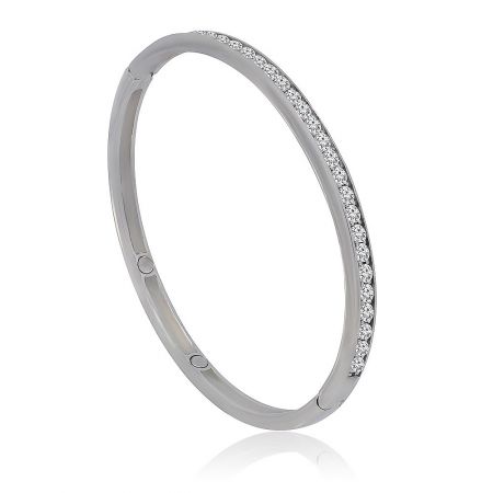 Close-up view of the Eye On Me Bangle's clasp and the detailed setting of the cubic zirconia stones.