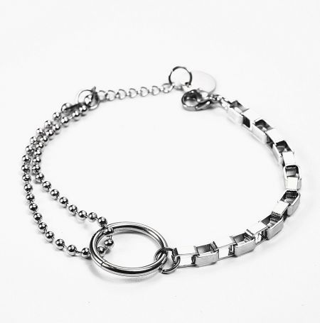 Silver version of the stainless steel mixed chain bracelet.