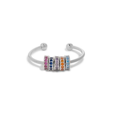 The adjustable version of the sterling silver multi-color rotating zircon ring.