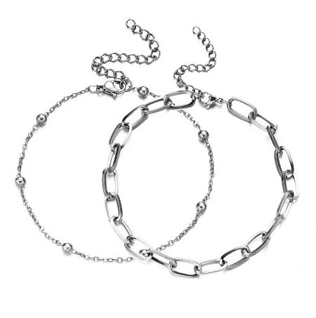 The double chain bracelet in a sleek silver plated finish.