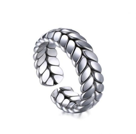 Stainless Steel Wheat Ring Opening For Men - Close-up of the Stainless Steel Wheat Ring for men, featuring an intricate braided wheat pattern design.