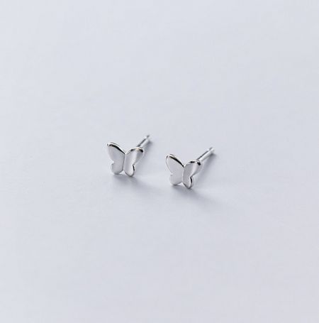 925 Sterling Silver Butterfly Stud Earrings - A pair of 925 sterling silver butterfly stud earrings on a white background, showcasing their detailed design.