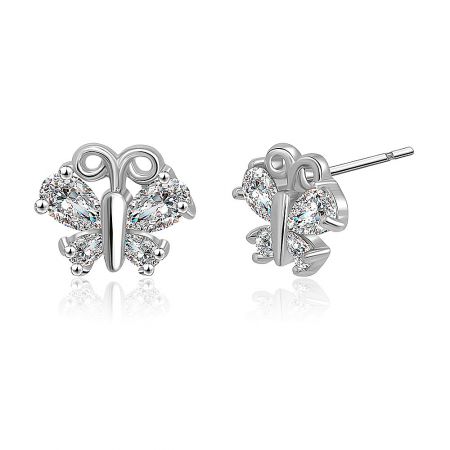Detailed close-up of the cubic zirconia butterfly earrings, showing the craftsmanship and multiple clear gemstones.