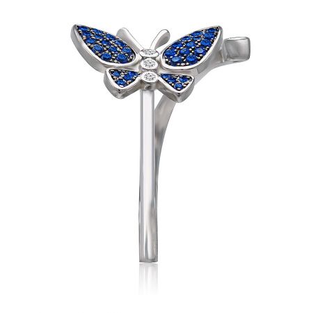 Top-down view of the Fluttering Chic Ring, detailing the intricate placement of the cubic zirconia on the butterfly wings.