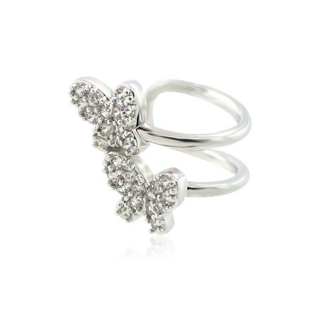 Detailed view of the Little Butterfly Ear Cuff showcasing its double-loop design and cubic zirconia accents.