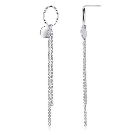 Detailed view of the silver chain construction of the Waterfall Crystal Drop Earrings.