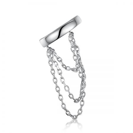 Detailed view of the sterling silver chain ear cuff, highlighting the delicate chain and polished finish.