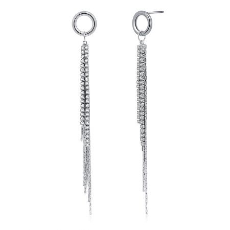 Side profile of the silver Chain Tassel Earring, showing the elegant drop and the craftsmanship of the cubic zirconia settings.