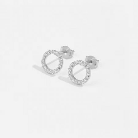 The platinum-plated version of the S925 sterling silver round stud earrings, featuring clear CZ stones.