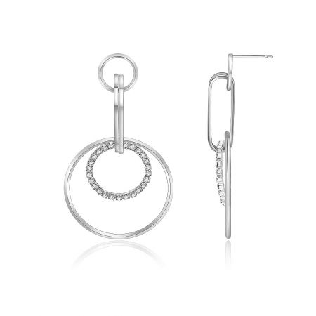 Side view of the rhodium-plated circle earrings, showcasing the brilliant Czech crystal accents.