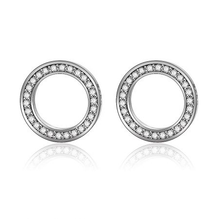 Silver Sparkling Circles Ear Studs - Front view of Silver Sparkling Circles Ear Studs, showcasing the 925 sterling silver circular design intricately set with white cubic zirconia.