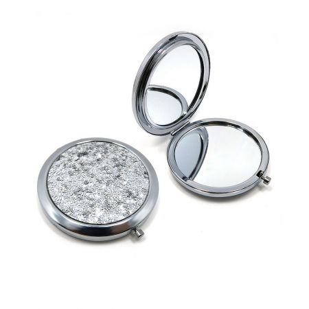 Sequin Compact Mirrors - A luxurious sequin compact mirror, model PID-6282, shown open to reveal its double-sided design with both regular and magnified mirrors.