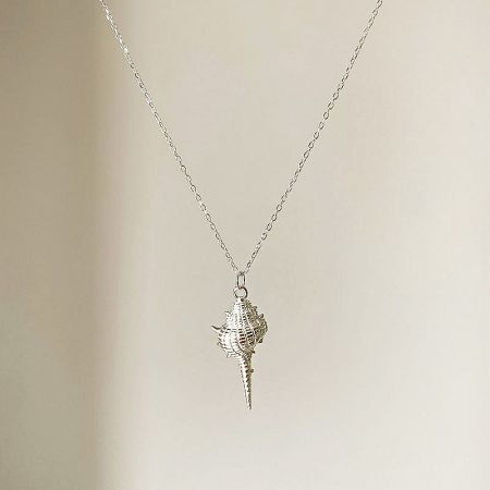 925 Sterling Silver Seashell Pendant Necklace - A studio product shot of the 925 Sterling Silver Seashell Pendant Necklace, showcasing the detailed conch shell design against a clean, white background.