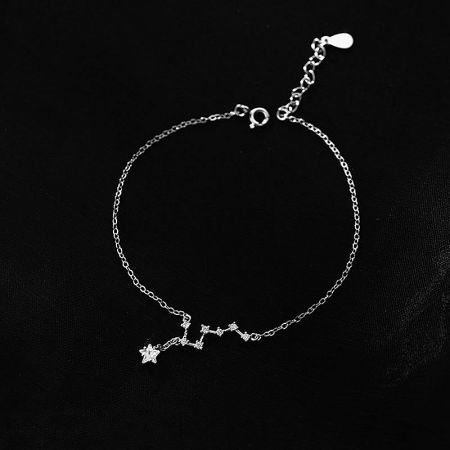925 Silver Zircon Polaris Big Dipper Thin Chain Bracelet Anklets Set of 10 - A delicate 925 sterling silver bracelet from the Polaris Big Dipper set, featuring a constellation design with sparkling zircon star charms on a white background.