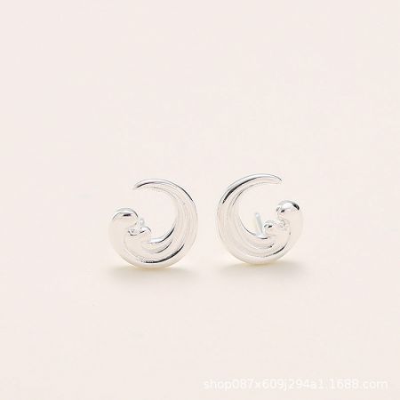 A pair of elegant sterling silver wave stud earrings with a polished, minimalist finish.