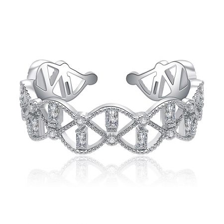 Side view of the Victoria Alternating Ring, highlighting the unique wavy band and crisscross pattern of the cubic zirconia stones.