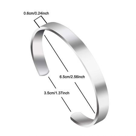 Detailed diagram showing the dimensions of the cuff bangle: 6.5cm diameter, 3.5cm width, and 0.6cm thickness.