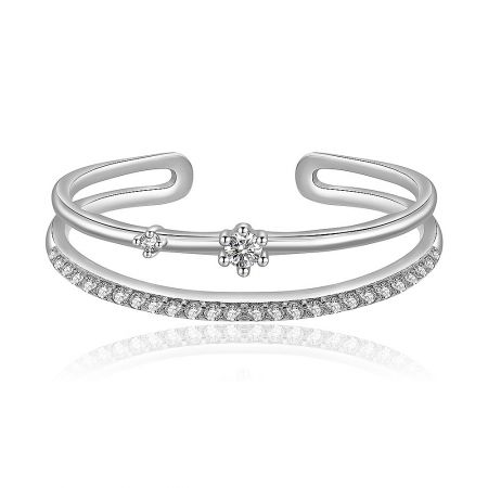 Simple Lovely Stacking Ring - A delicate double-layered silver cuff bracelet with sparkling cubic zirconia, showcasing the elegant style of the Simple Lovely Stacking Ring.